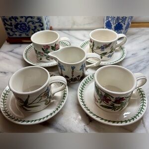 4 PORTMEIRION Botanic Garden Cup Saucer Sets & Creamer Cups all Unique Flowers